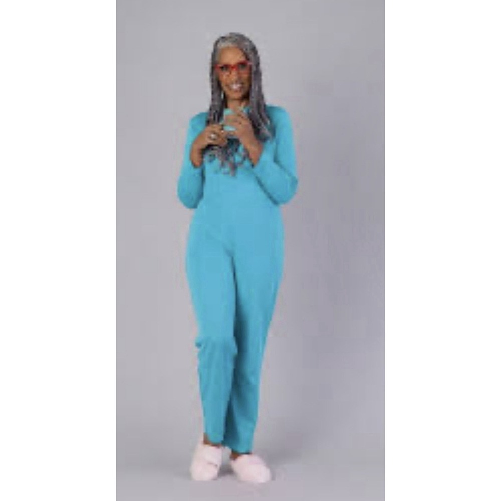 Kickee Pants Jumpsuit Made From Bamboo Sz XL Adult Light Blue Front Zip Lounge